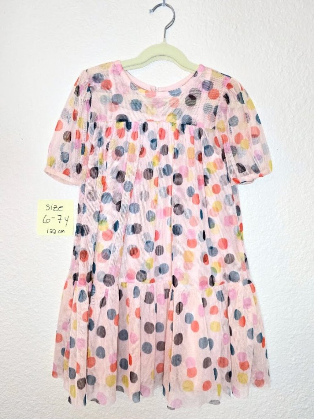 Hanna Andersson Girls 6-7 Pink Polka Dot Tulle Dress & Slip 2 Piece Set